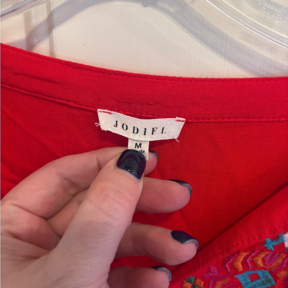 Anthropologie JODIFL Red Embroidered Boho Peasant Top - Picture 3 of 4